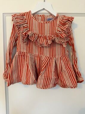 Moque orange and cream Striped Ruffle Peplum Top